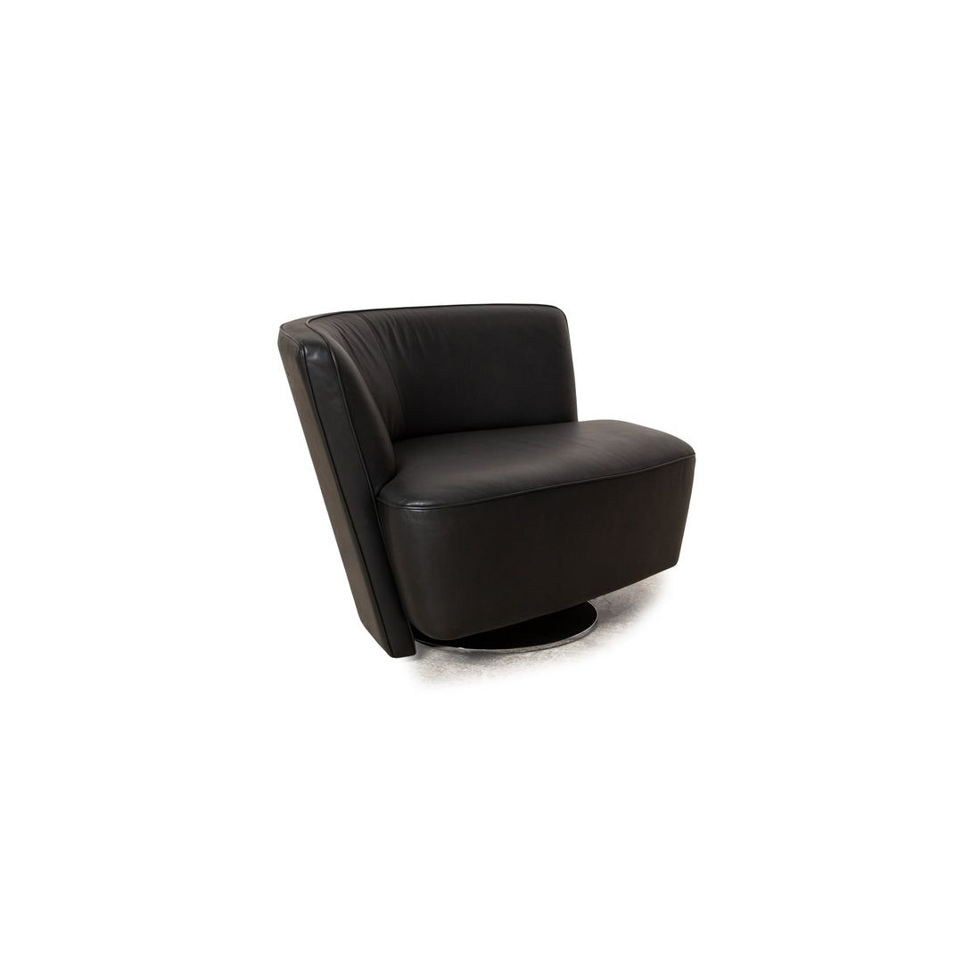 Walter Knoll Drift lederen fauteuil zwart handmatige draaifunctie