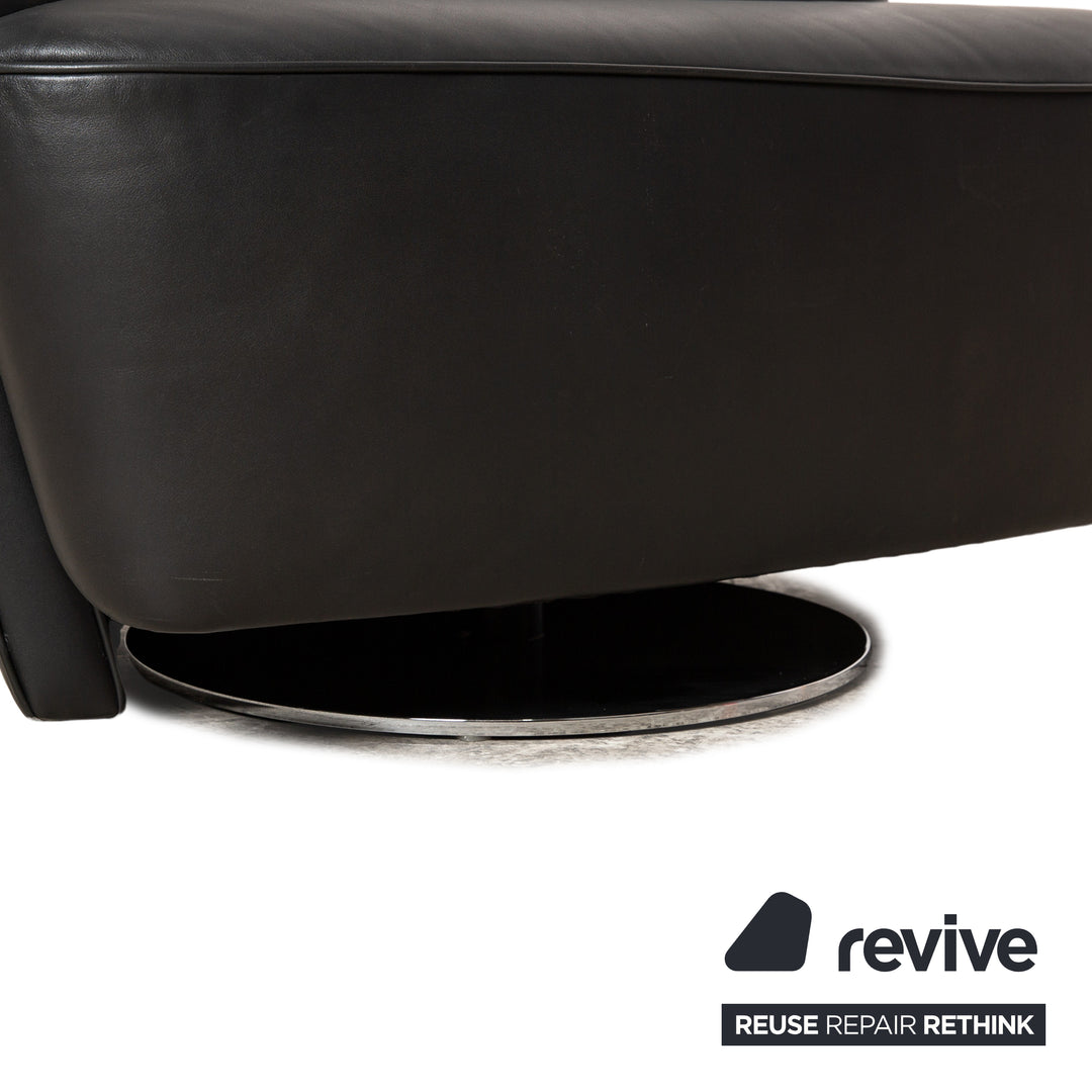 Walter Knoll Drift lederen fauteuil zwart handmatige draaifunctie