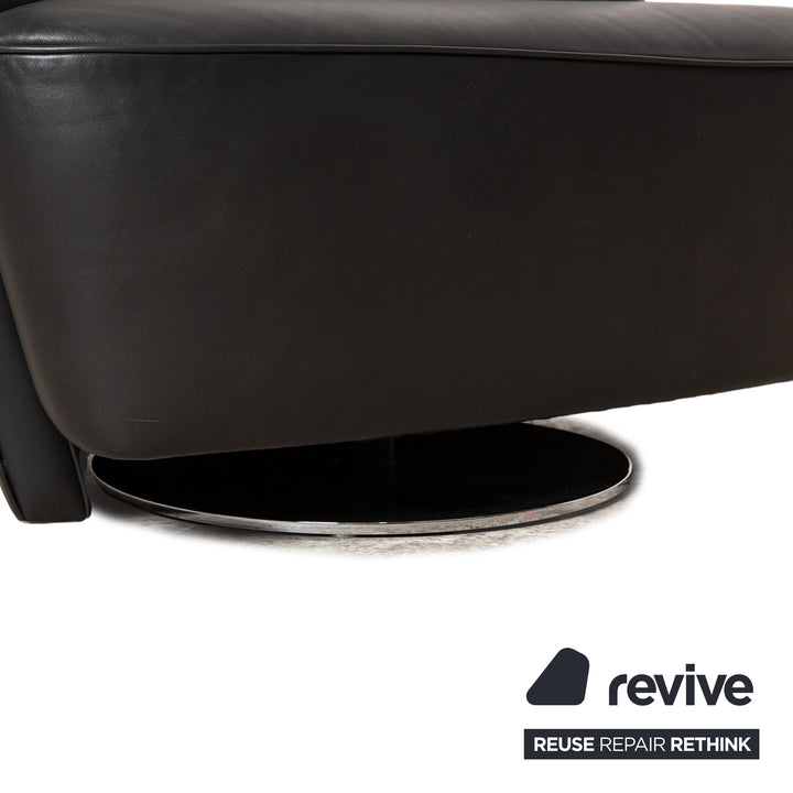 Walter Knoll Drift lederen fauteuil zwart handmatige draaifunctie