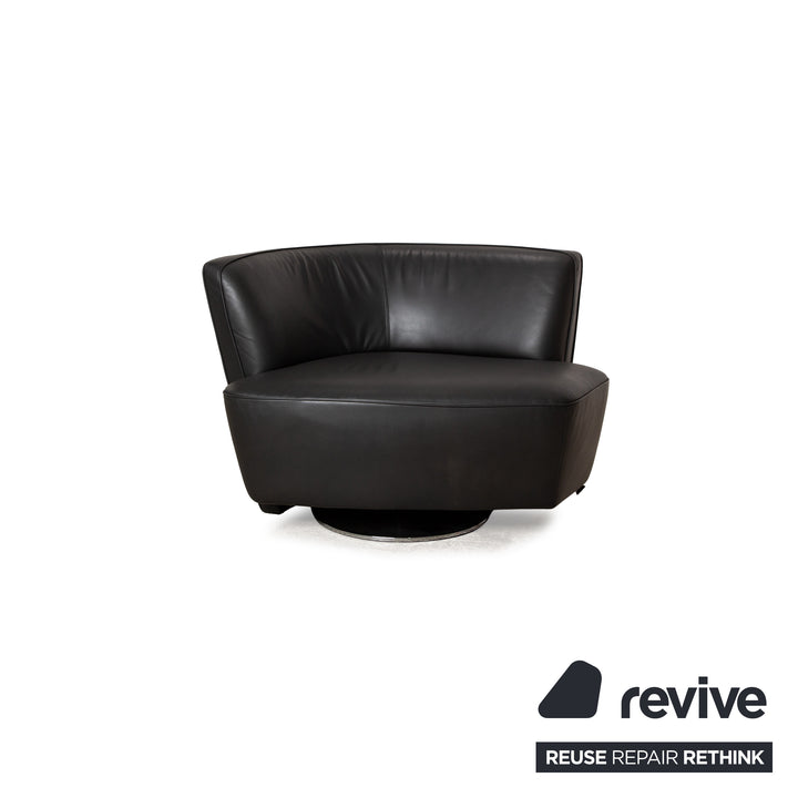 Walter Knoll Drift lederen fauteuil zwart handmatige draaifunctie