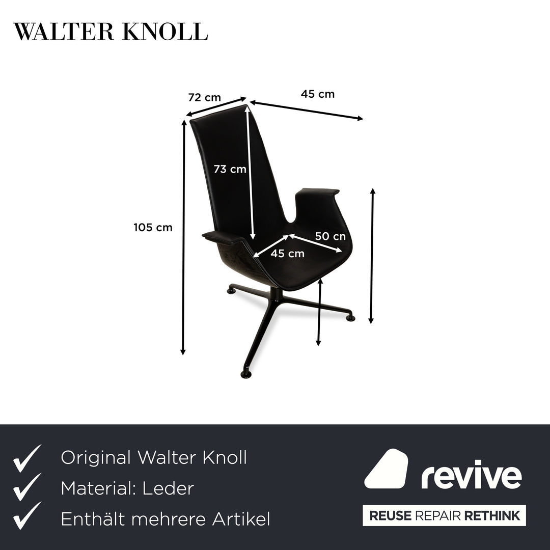 Walter Knoll FK Black Leather 2x Armchairs Black manual function