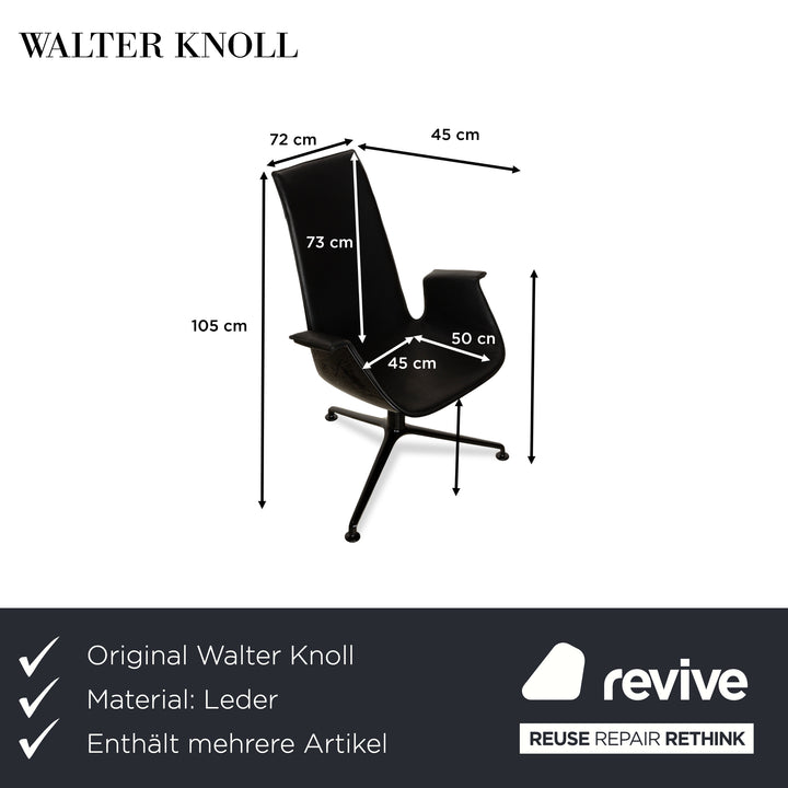 Walter Knoll FK Black Leather 2x Armchairs Black manual function