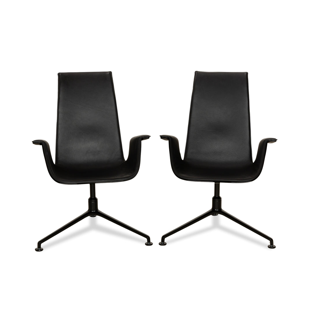 Walter Knoll FK Black Leather 2x Armchairs Black manual function