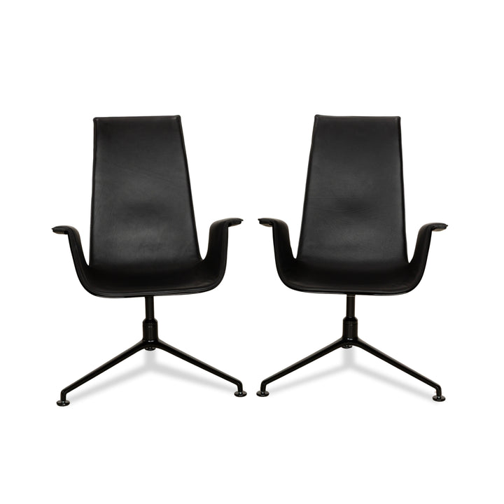 Walter Knoll FK Black Leather 2x Armchairs Black manual function
