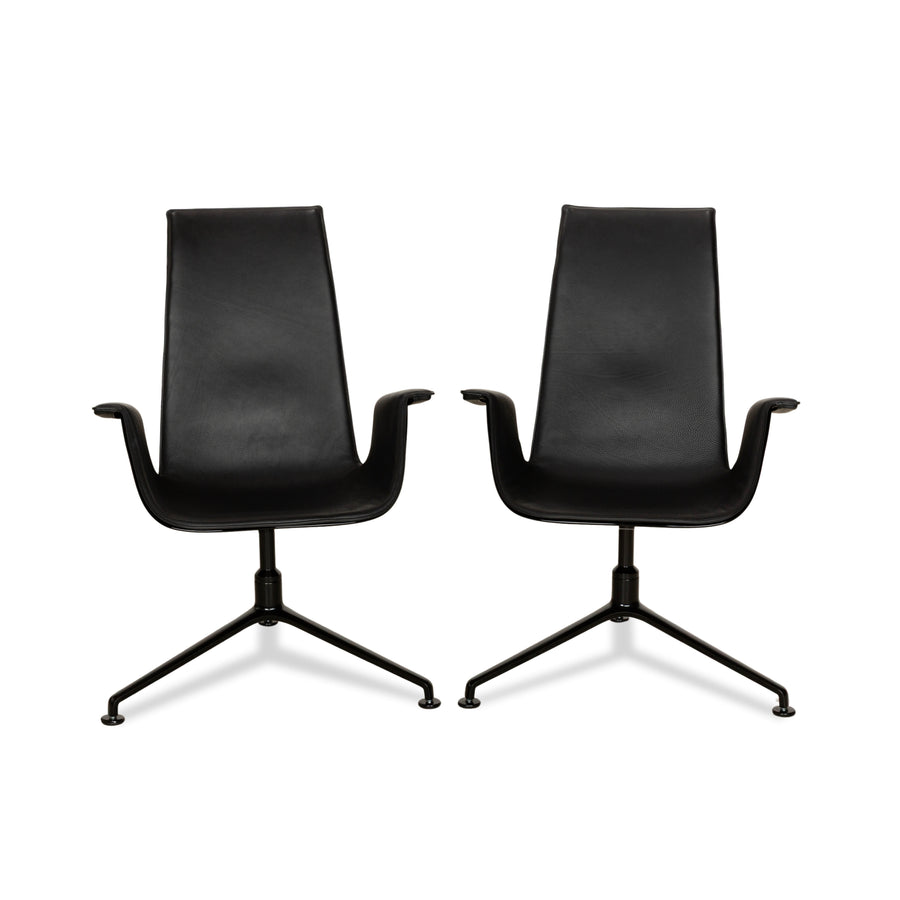 Fauteuils Walter Knoll FK en cuir noir, 2 pièces, fonction manuelle