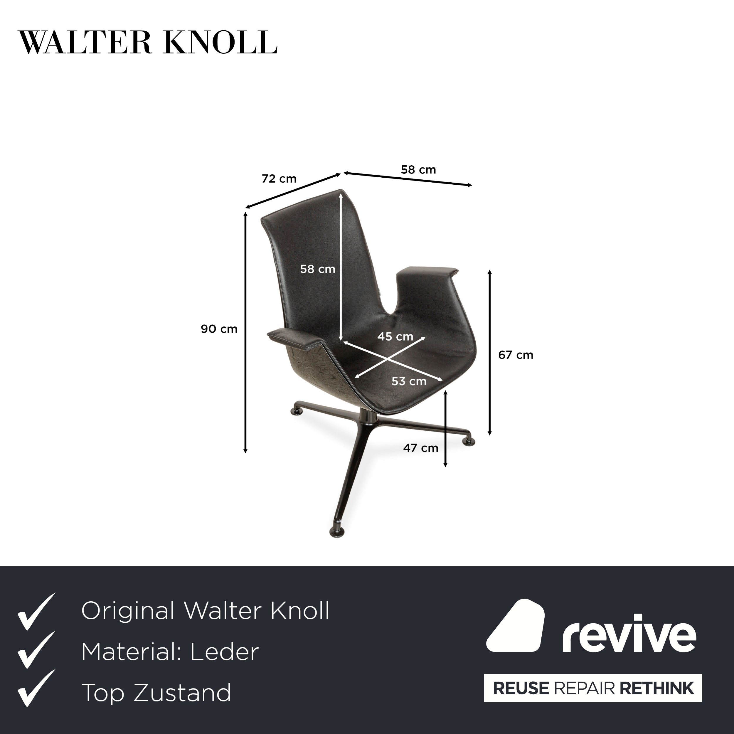 Walter Knoll FK Black Leder Sessel Schwarz Schalensessel Drehfunktion