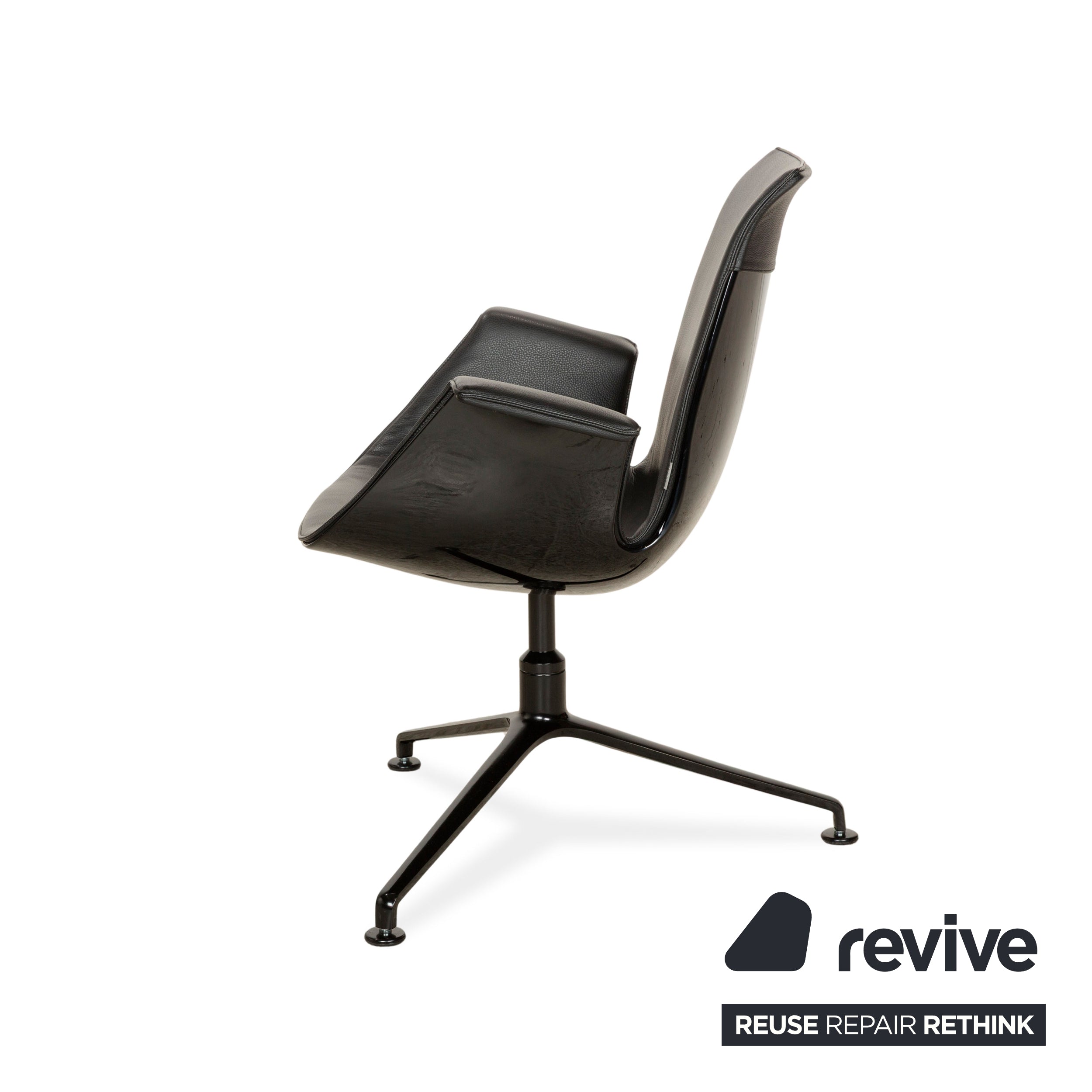 Walter Knoll FK Black Leder Sessel Schwarz Schalensessel Drehfunktion