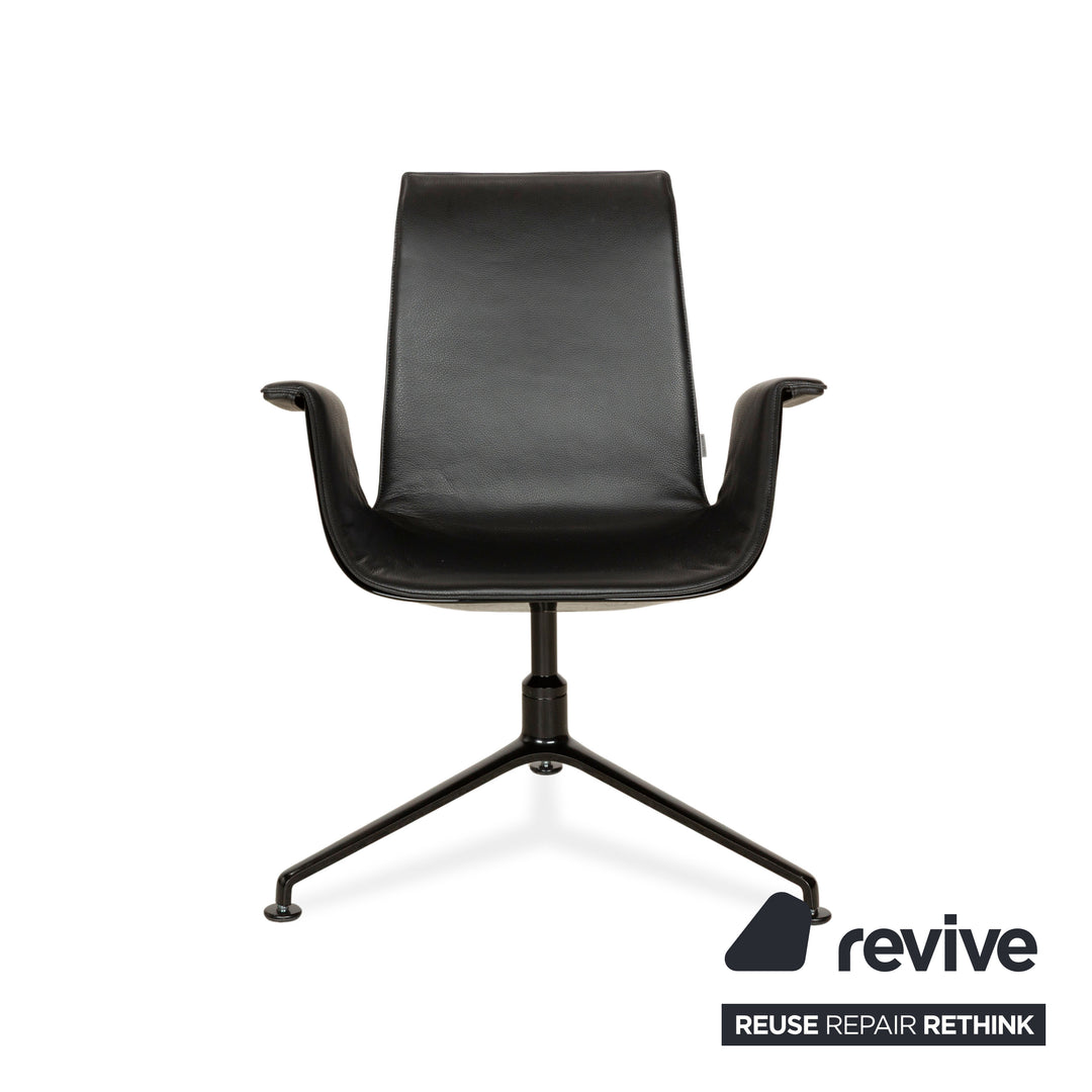 Walter Knoll FK Black Leather Armchair Black Shell Chair Swivel Function