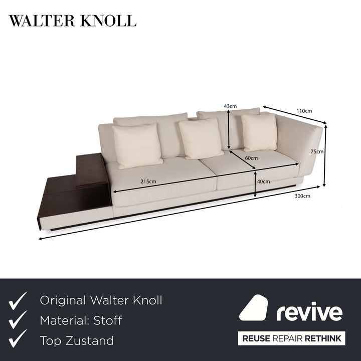 Walter Knoll Grand Suite Fabric Three-Seater Cream Leather Dark Brown Sofa Couch Storage