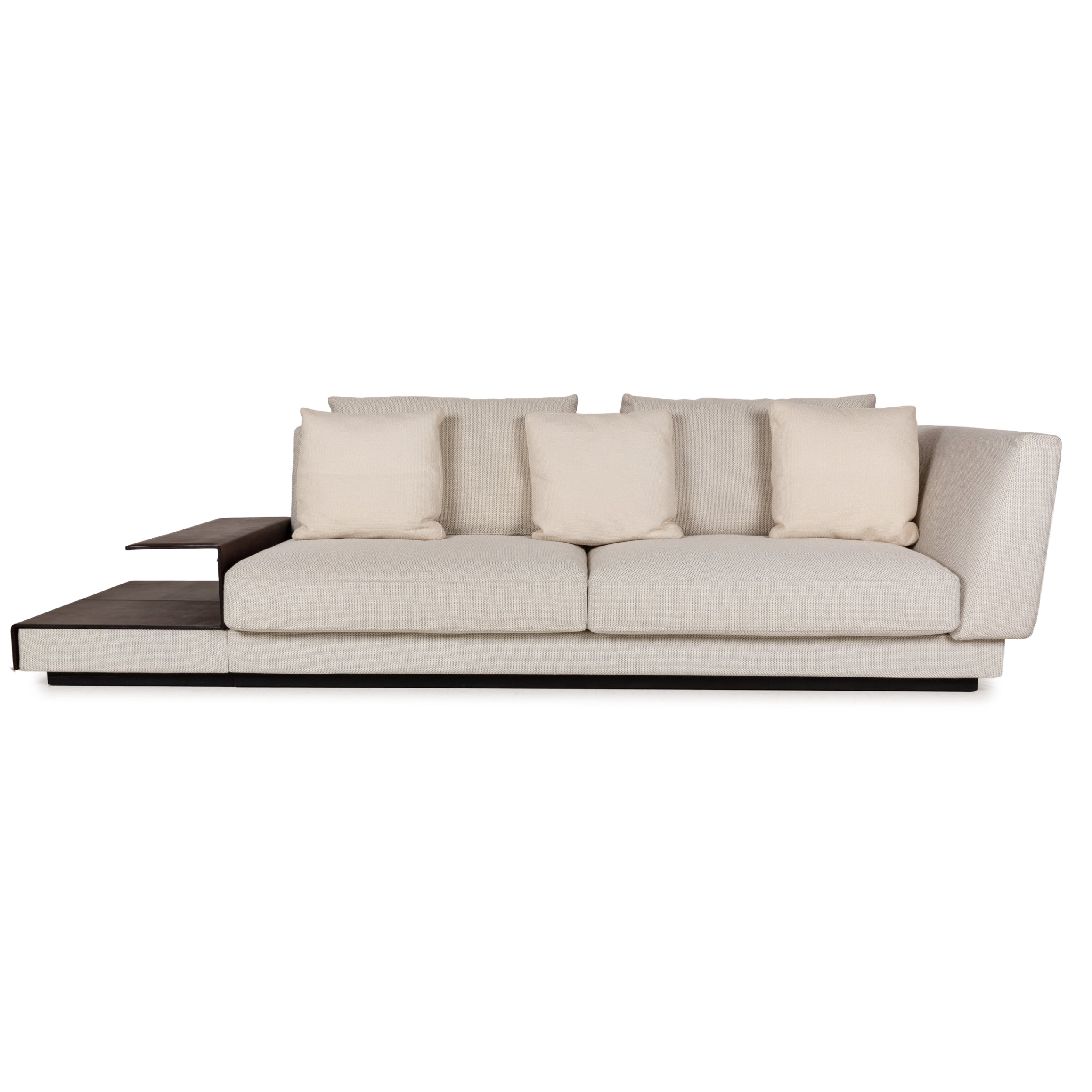 Canapé trois places Walter Knoll Grand Suite en tissu crème et cuir marron foncé avec rangement
