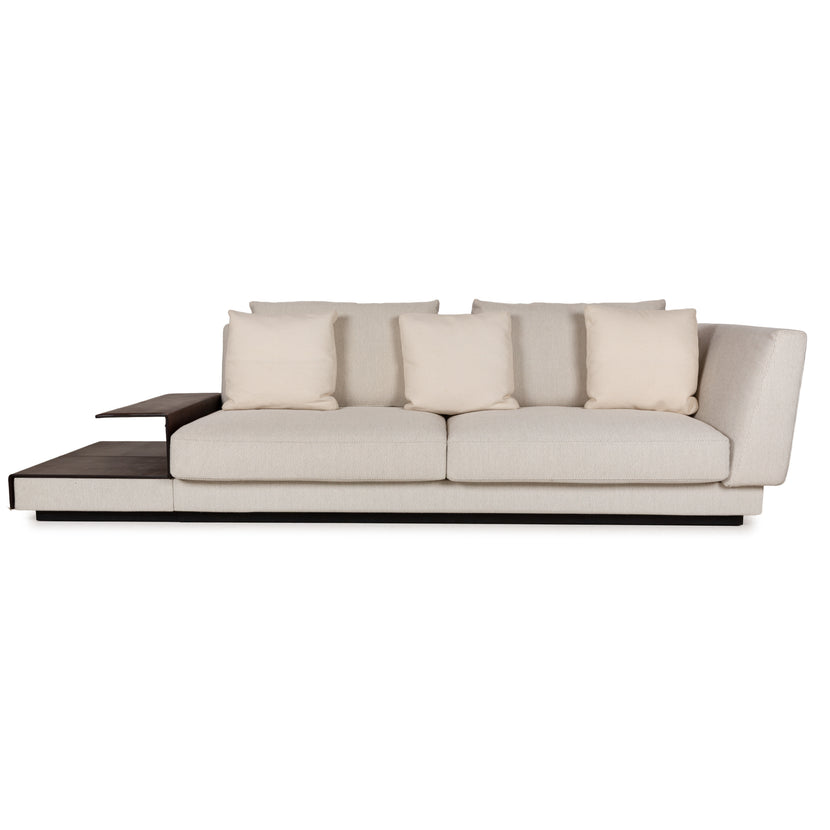 Canapé trois places Walter Knoll Grand Suite en tissu crème et cuir marron foncé avec rangement