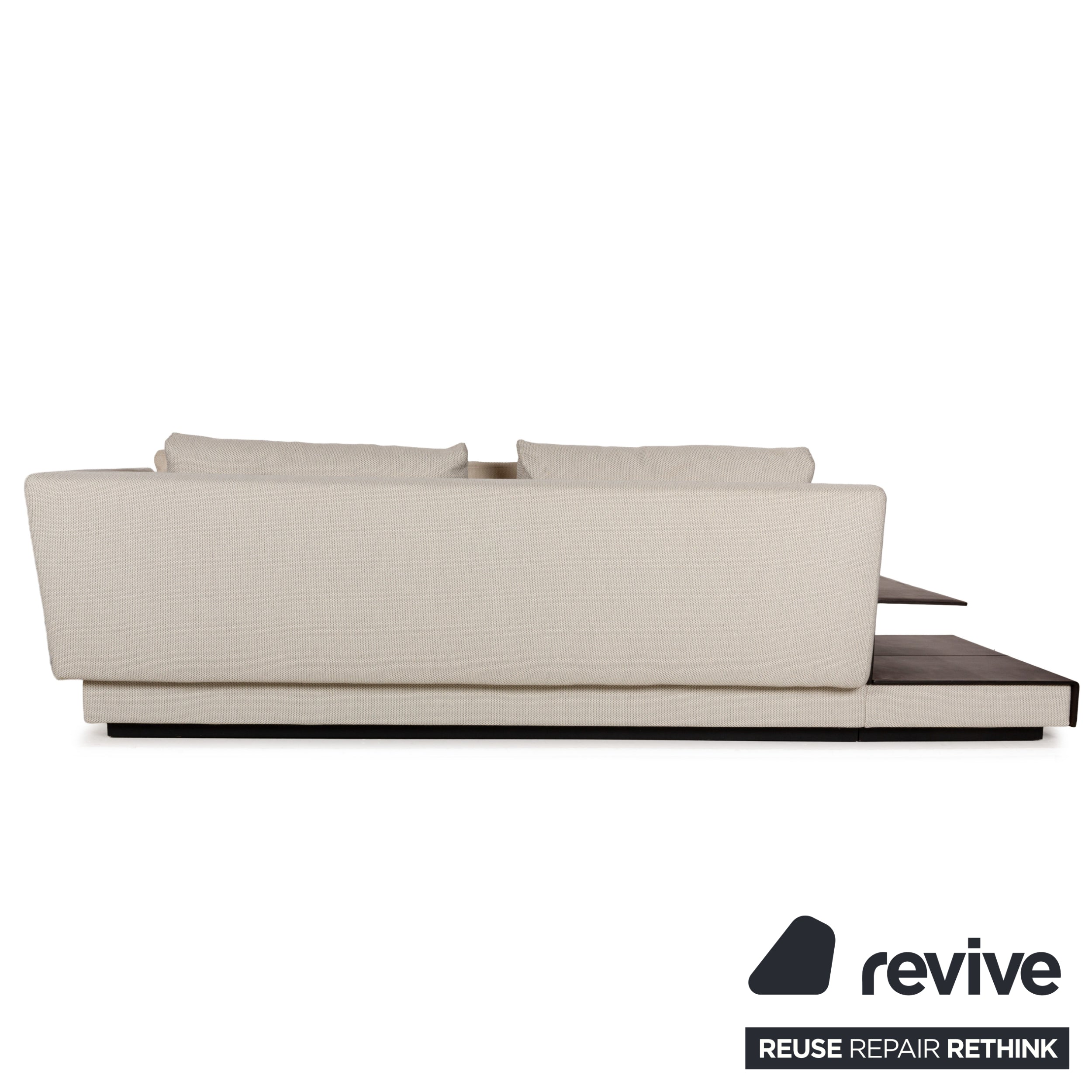 Canapé trois places Walter Knoll Grand Suite en tissu crème et cuir marron foncé avec rangement