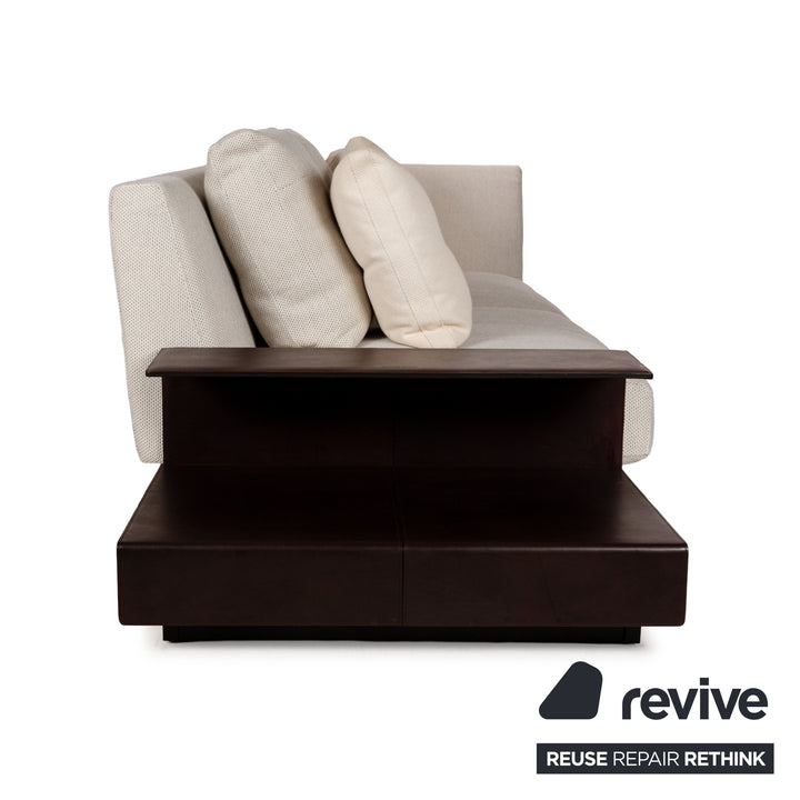 Walter Knoll Grand Suite Fabric Three-Seater Cream Leather Dark Brown Sofa Couch Storage