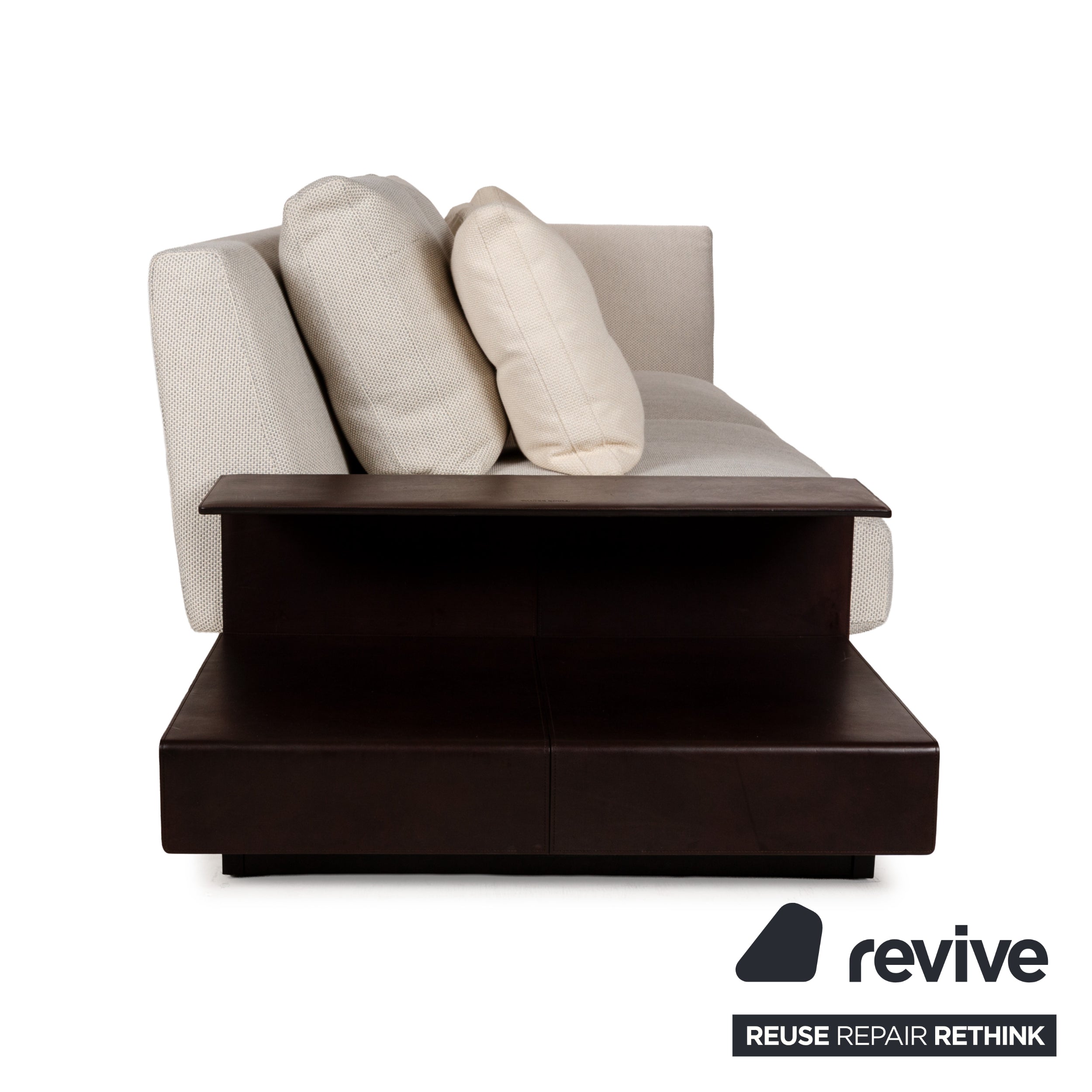 Canapé trois places Walter Knoll Grand Suite en tissu crème et cuir marron foncé avec rangement