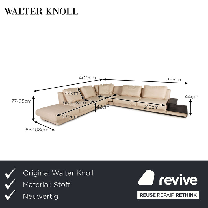 Walter Knoll Grand Suite Ecksofa veganes Leder (GAVIN von Höpke) Neubezug Creme Beige Sofa Couch Recamiere Links Mikrofaser
