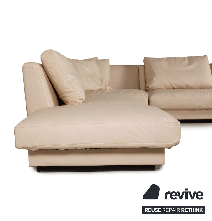 Walter Knoll Grand Suite Ecksofa veganes Leder (GAVIN von Höpke) Neubezug Creme Beige Sofa Couch Recamiere Links Mikrofaser