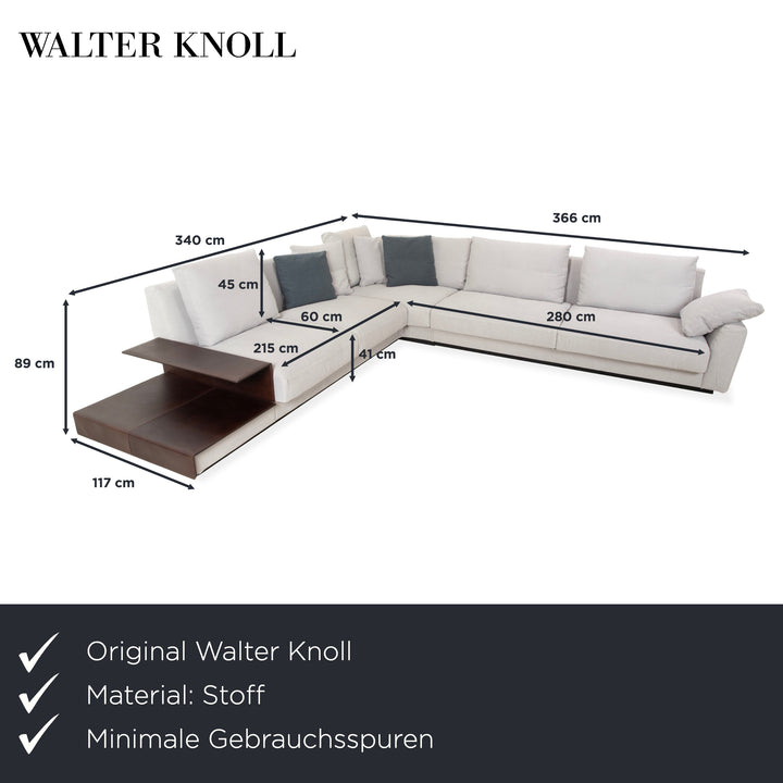 Canapé d'angle en tissu Walter Knoll Grand Suite gris clair avec rangement en cuir