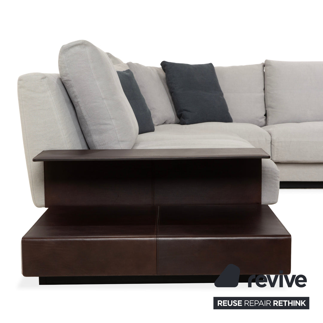 Canapé d'angle en tissu Walter Knoll Grand Suite gris clair avec rangement en cuir