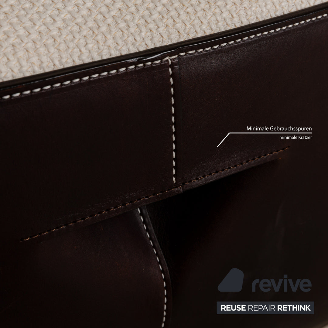 Walter Knoll Grand Suite Stoff Sofa Garnitur Creme Leder Dunkelbraun Couch Dreisitzer Hocker
