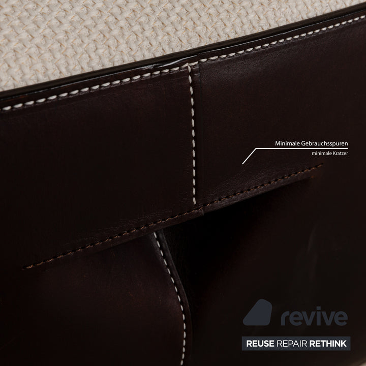 Walter Knoll Grand Suite Stoff Sofa Garnitur Creme Leder Dunkelbraun Couch Dreisitzer Hocker