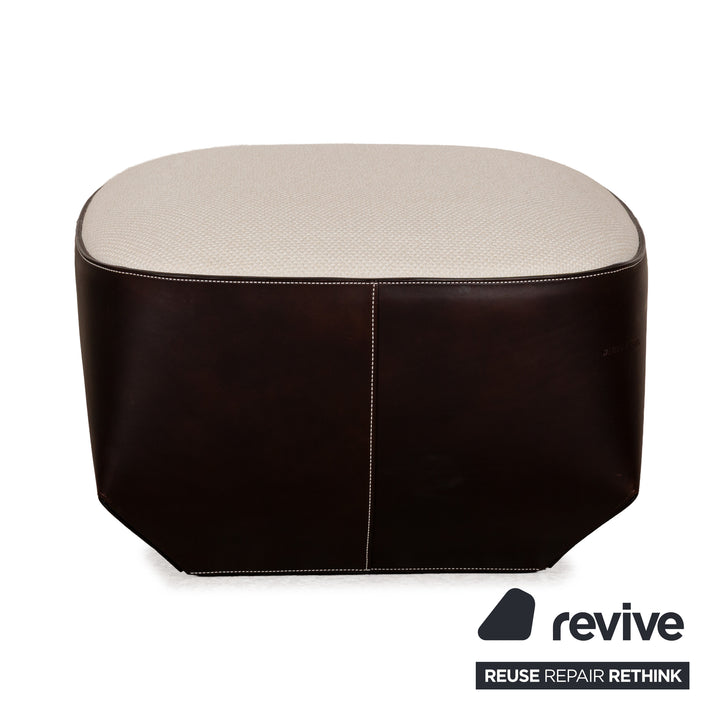 Walter Knoll Grand Suite Stoff Sofa Garnitur Creme Leder Dunkelbraun Couch Dreisitzer Hocker