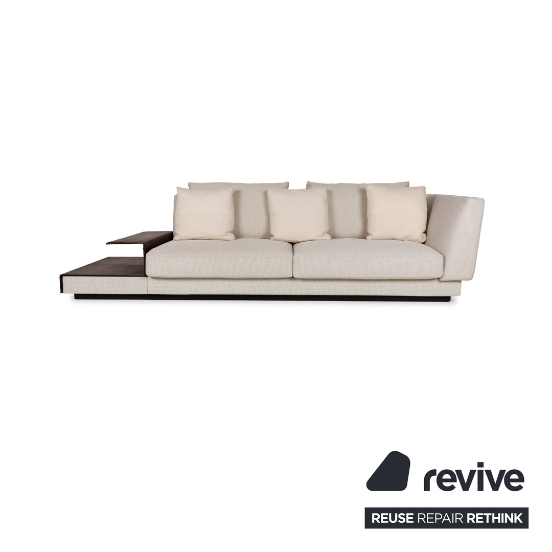 Walter Knoll Grand Suite Stoff Sofa Garnitur Creme Leder Dunkelbraun Couch Dreisitzer Hocker