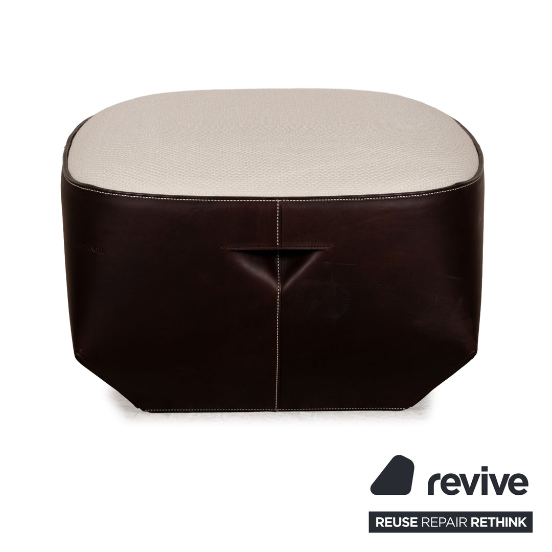 Walter Knoll Grand Suite Stoff Sofa Garnitur Creme Leder Dunkelbraun Couch Dreisitzer Hocker