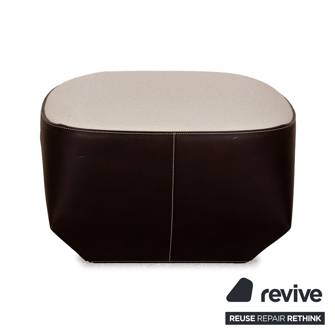 Walter Knoll Grand Suite Stoff Sofa Garnitur Creme Leder Dunkelbraun Couch Dreisitzer Hocker