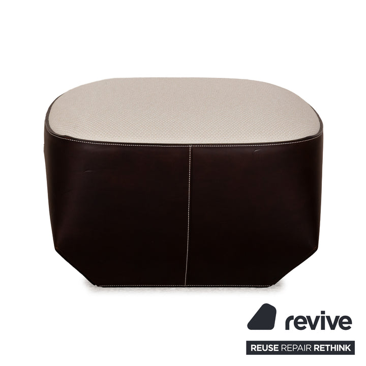 Walter Knoll Grand Suite Stoff Sofa Garnitur Creme Leder Dunkelbraun Couch Dreisitzer Hocker