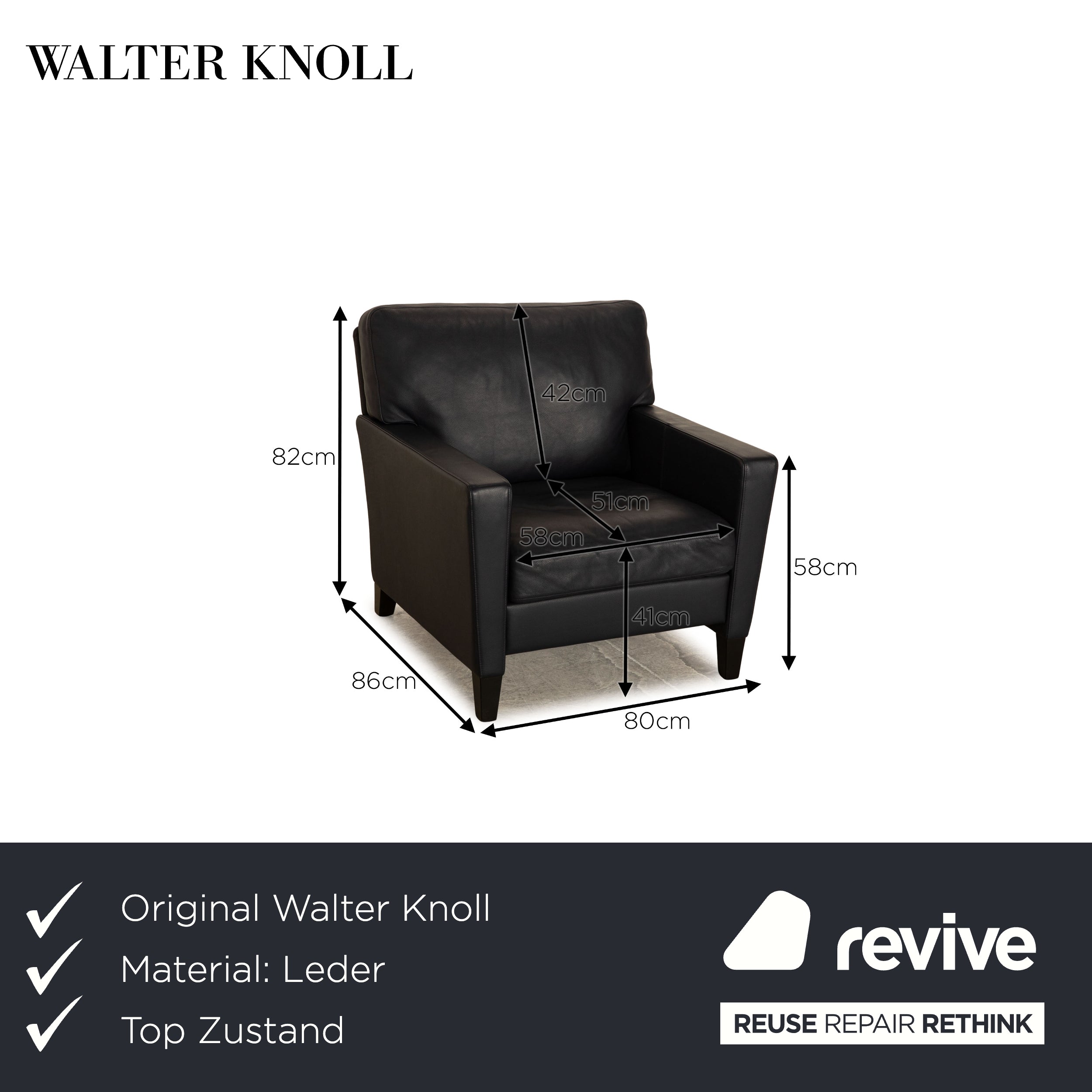 Walter Knoll Henry leather armchair dark blue