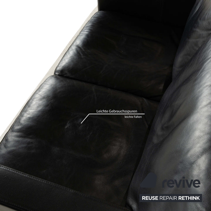 Canapé deux places en cuir noir Henry de Walter Knoll