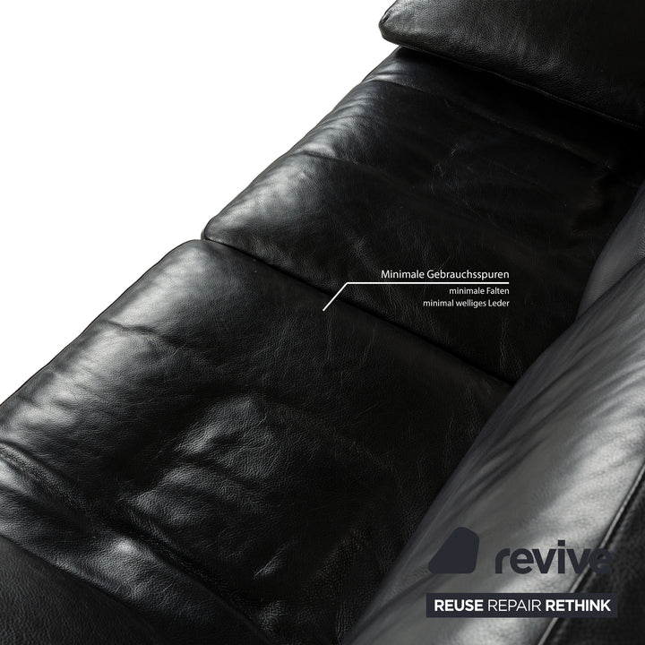 Walter Knoll Henry Leather Two-Seater Black Sofa Couch