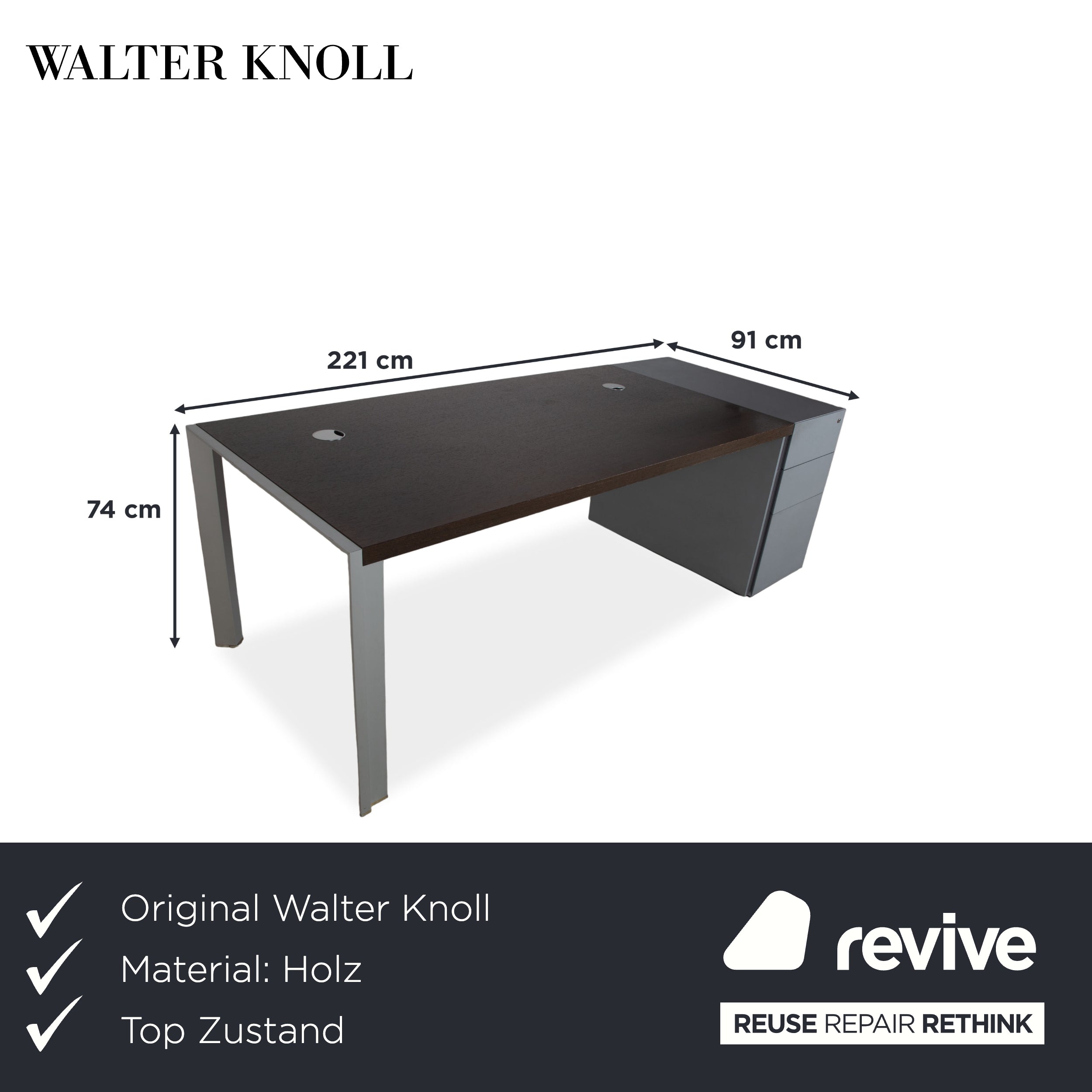 Walter Knoll Icon Holz Braun Grau Schreibtisch Schublade