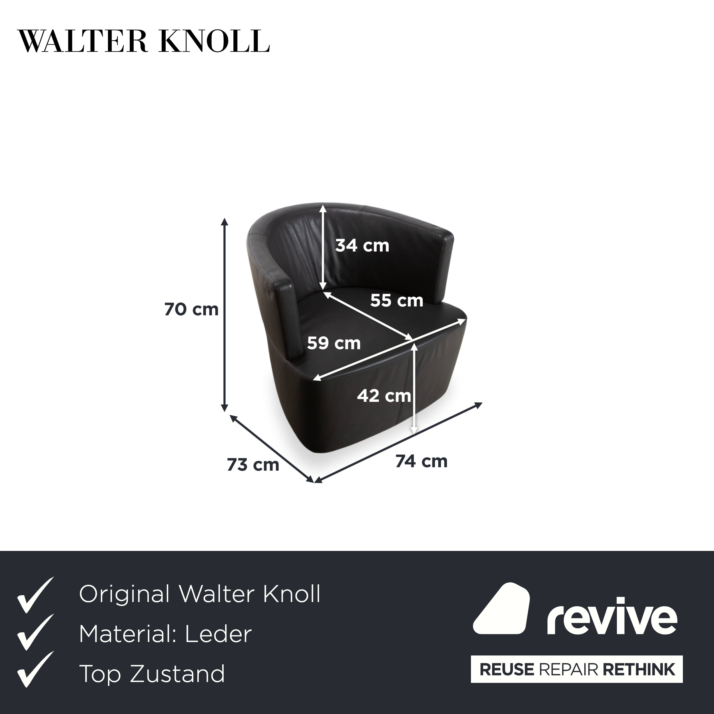 Walter Knoll Ishino lænestol i læder, antracitgrå, drejelig