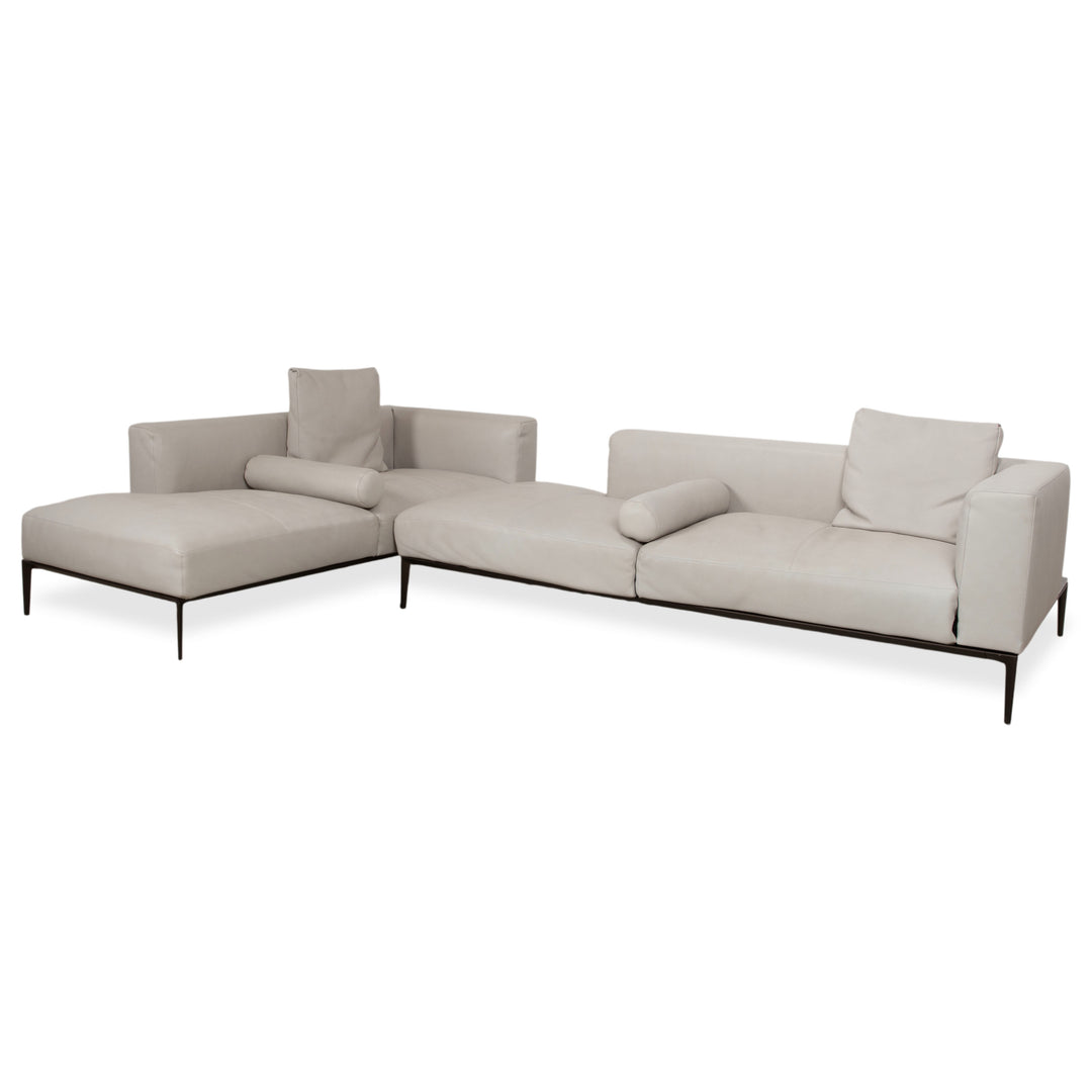 Walter Knoll Jaan Living Garnitur Leder Dreisitzer Zweisitzer Grau Creme Sofa Couch
