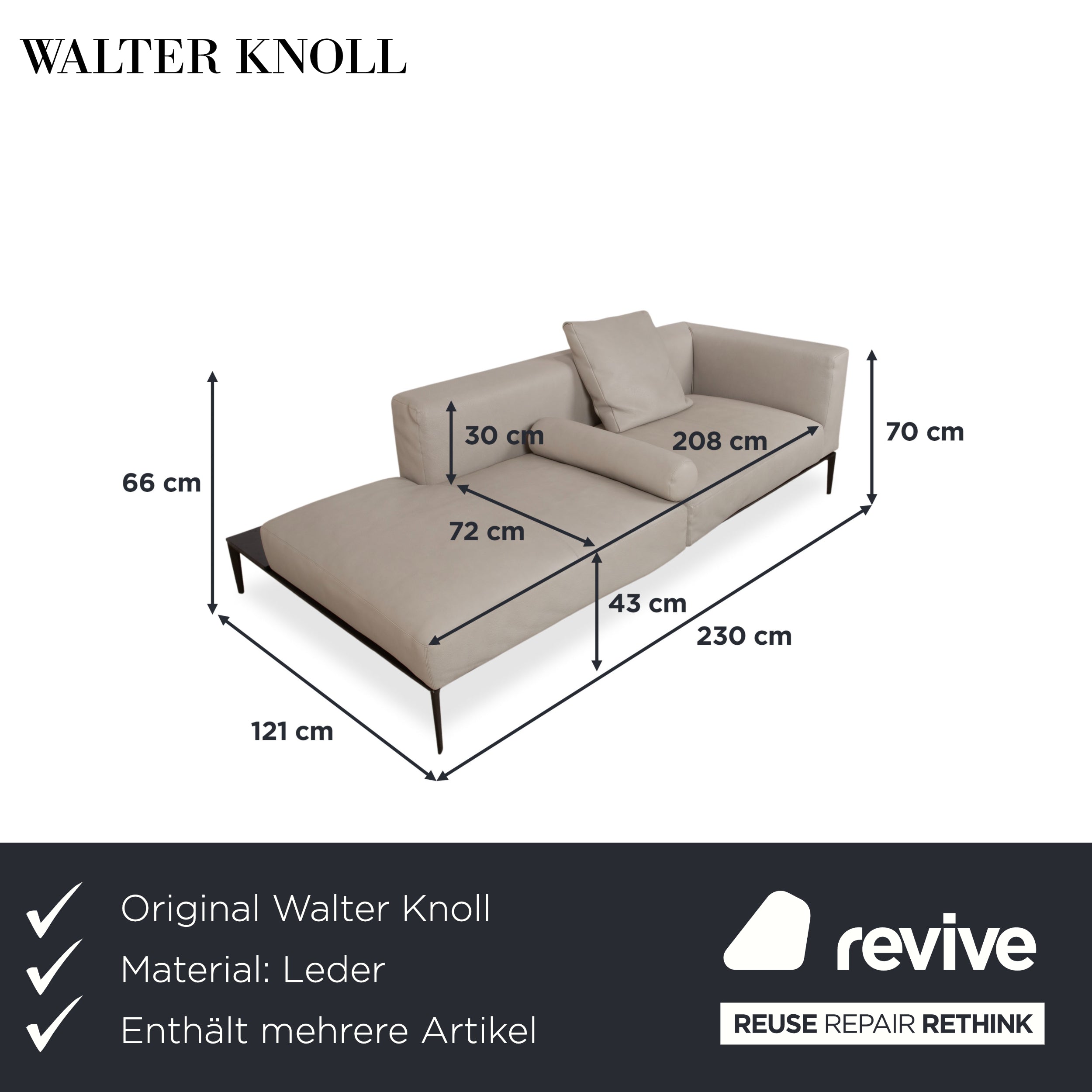 Walter Knoll Jaan Living Garnitur Leder Dreisitzer Zweisitzer Grau Creme Sofa Couch