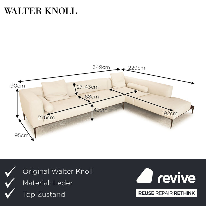Walter Knoll Jaan Living Leather Corner Sofa Recamiere Right Cream Gray Sofa Couch