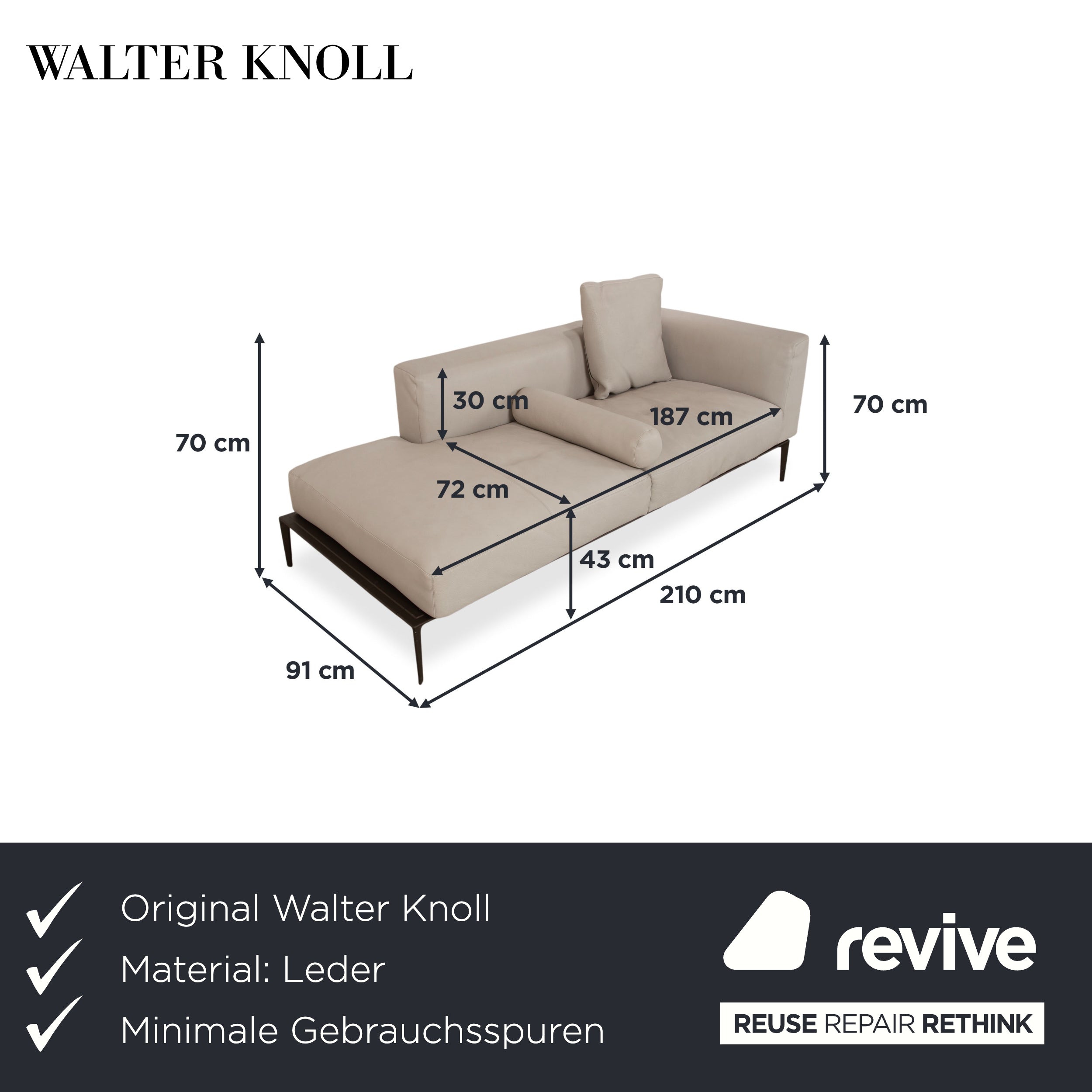 Walter Knoll Jaan Living Leder Zweisitzer Grau Creme Sofa Couch