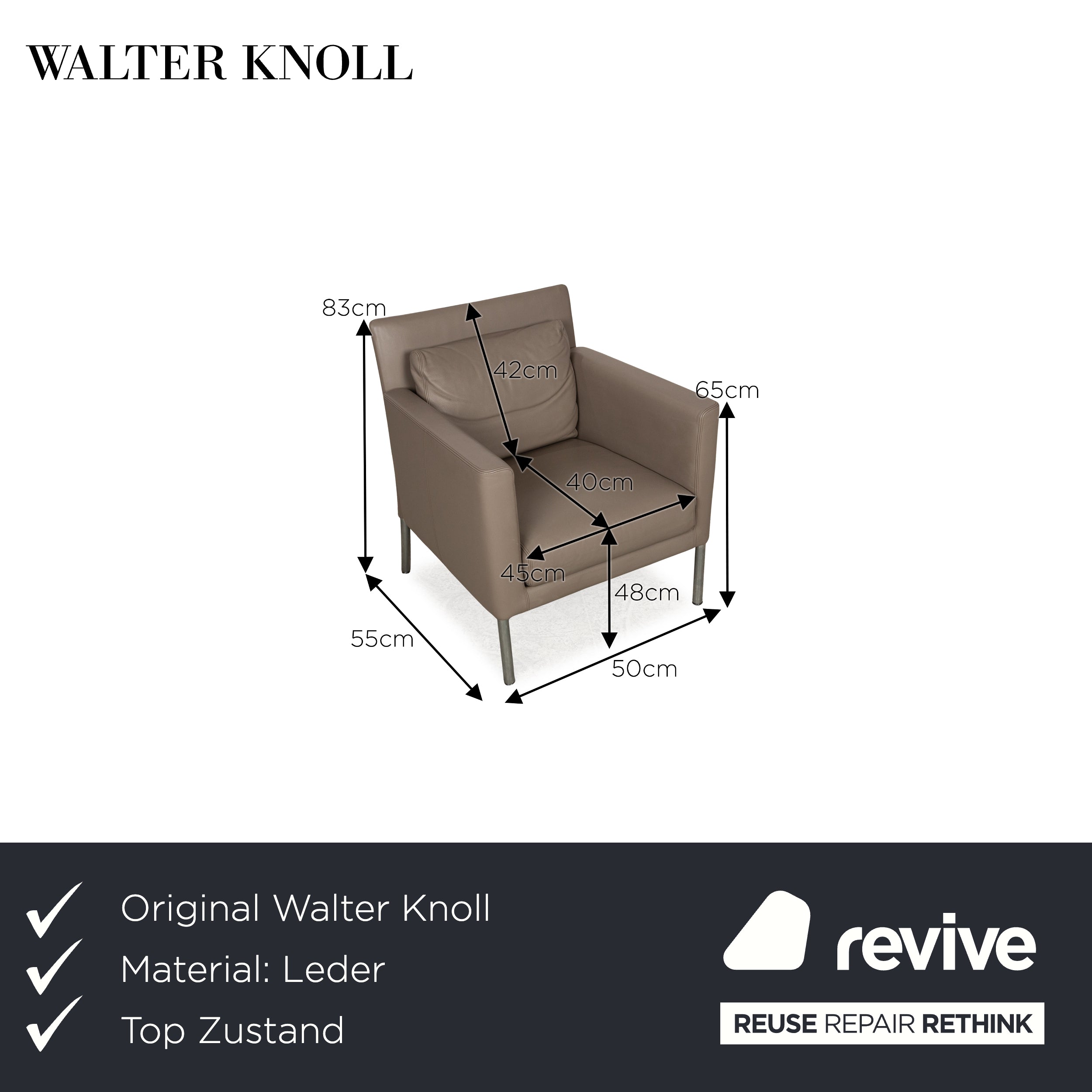 Walter Knoll Jason Leather Armchair Brown Brown-Gray