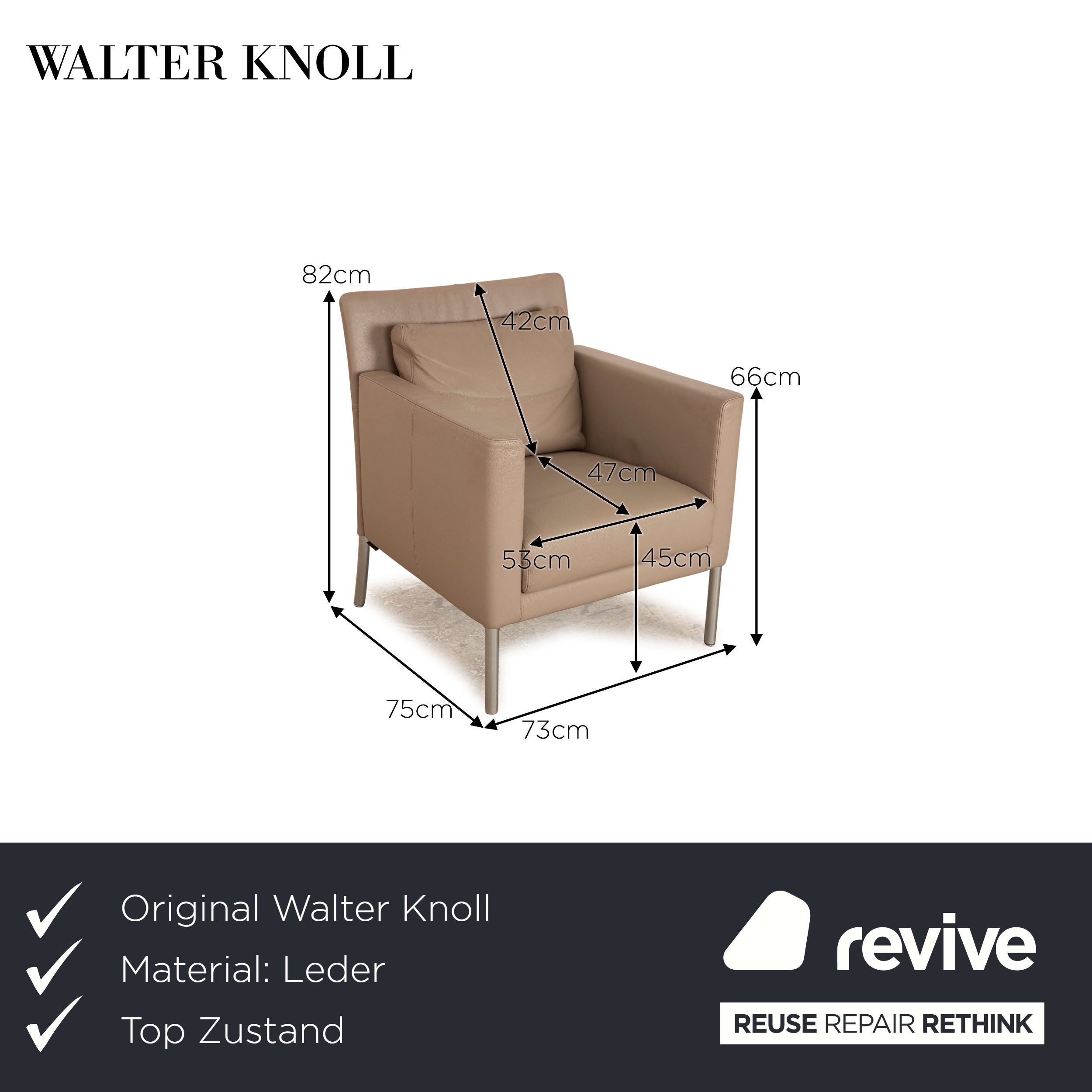 Walter Knoll Jason Leather Armchair Gray Taupe