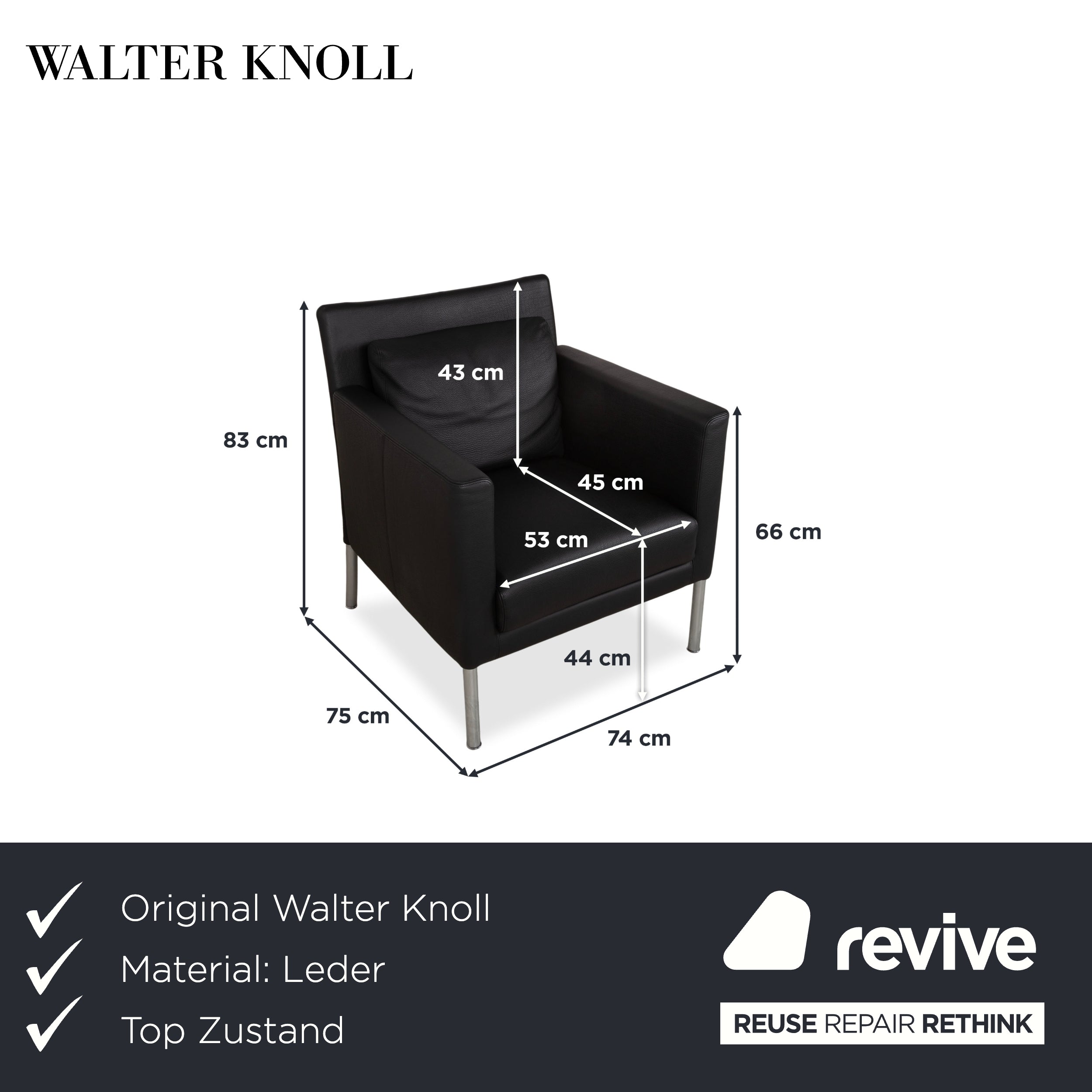 Walter Knoll Jason Leder Sessel Schwarz Nappa Leder Gestell Metall