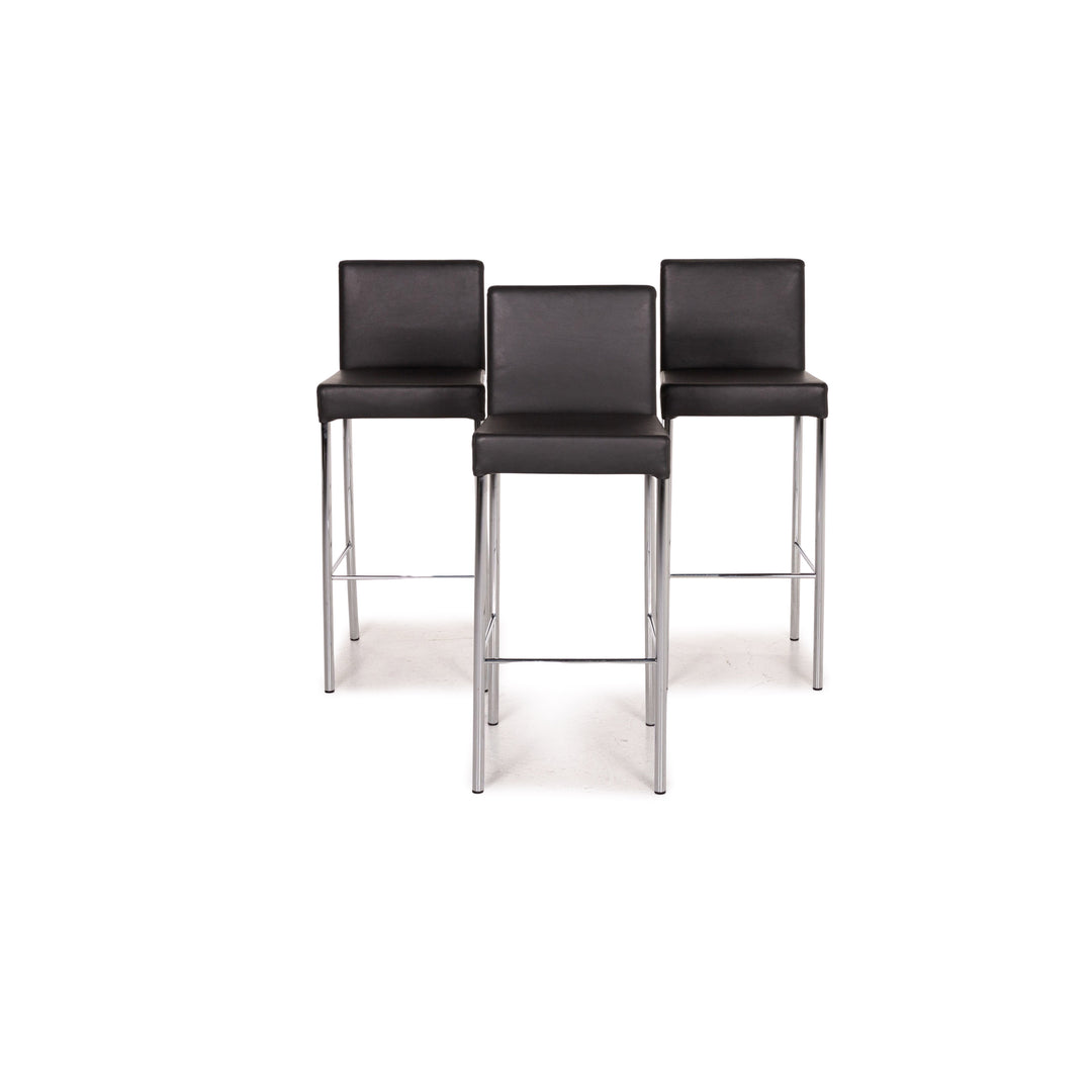 Walter Knoll leather bar stool set anthracite gray 3x chair #15120