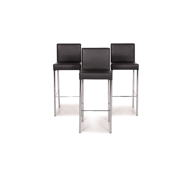 Walter Knoll leather bar stool set anthracite gray 3x chair #15120