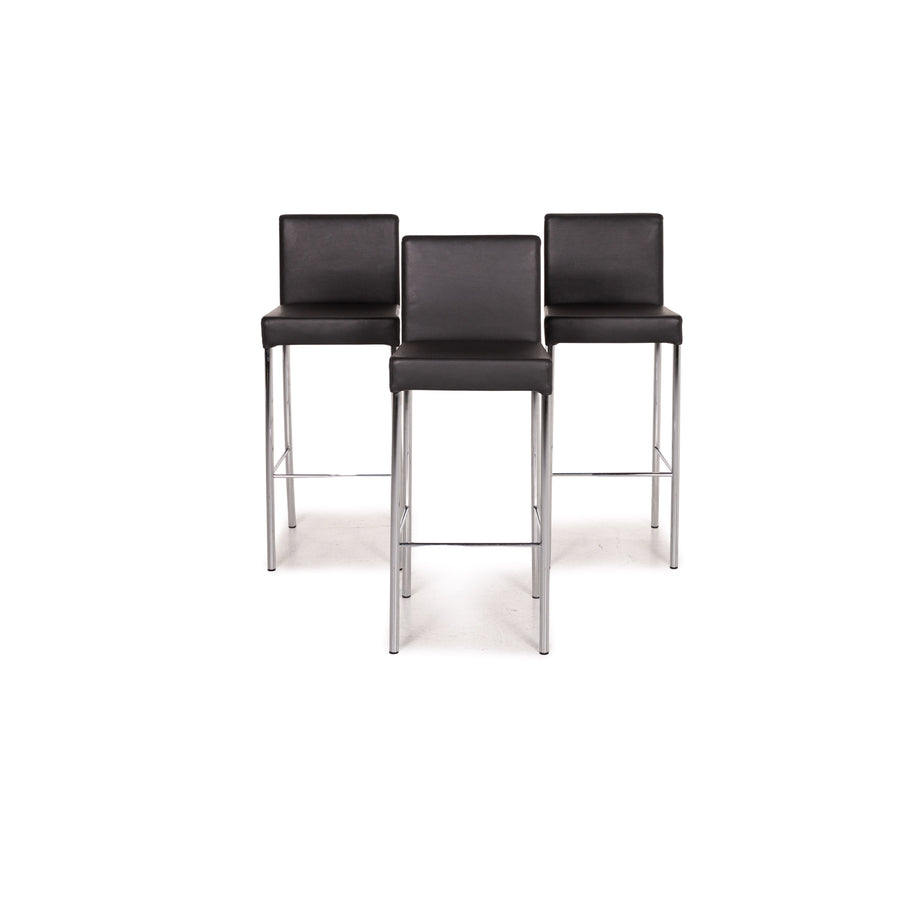 Walter Knoll leather bar stool set anthracite gray 3x chair #15120