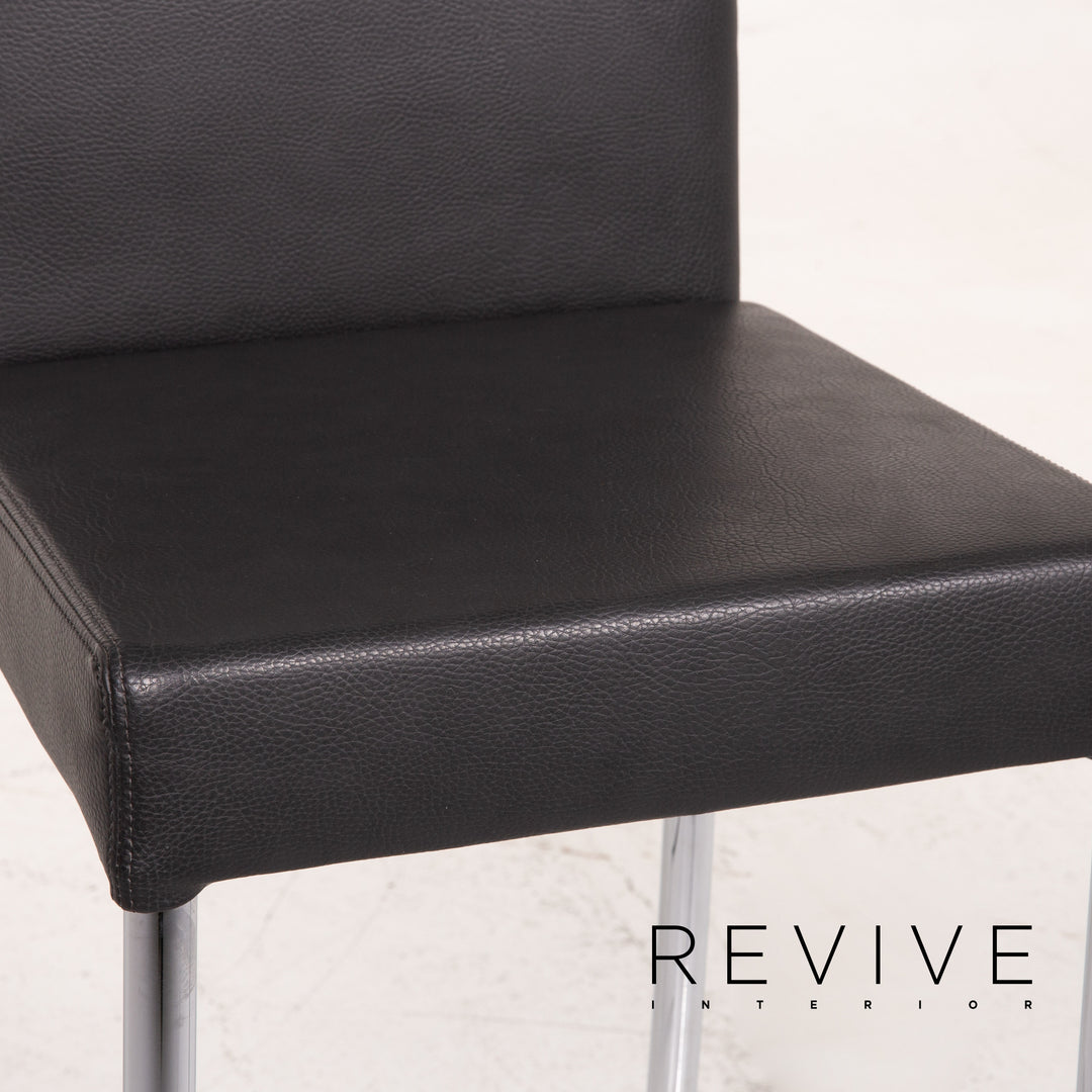 Walter Knoll leather bar stool set anthracite gray 3x chair #15120