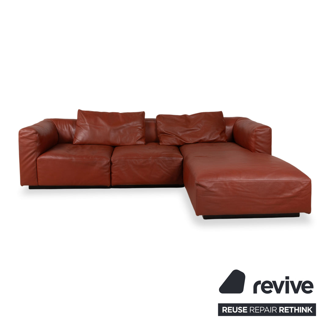 Walter Knoll Living Landscape 755 Canapé d'angle en cuir avec pouf rouge terracotta