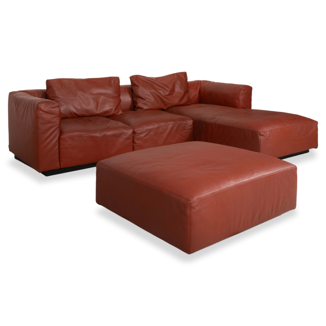 Walter Knoll Living Landscape 755 Canapé d'angle en cuir avec pouf rouge terracotta