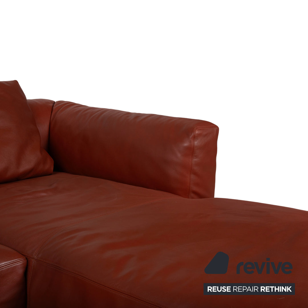 Walter Knoll Living Landscape 755 Canapé d'angle en cuir avec pouf rouge terracotta