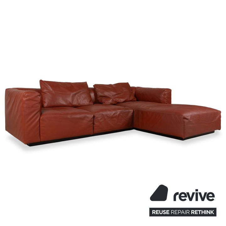 Walter Knoll Living Landscape 755 Canapé d'angle en cuir avec pouf rouge terracotta