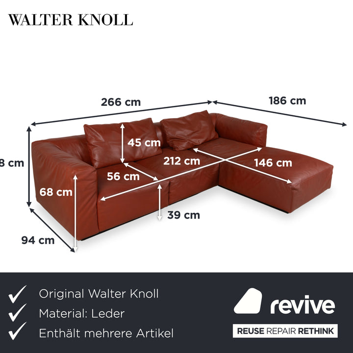 Walter Knoll Living Landscape 755 Canapé d'angle en cuir avec pouf rouge terracotta